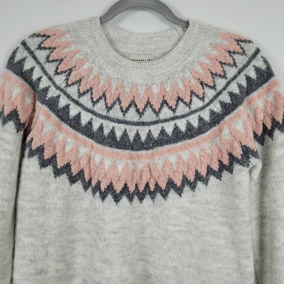 Silverflint Gray Pink Nordic Fair Isle Crewneck Sweater XS - Picture 2 of 5
